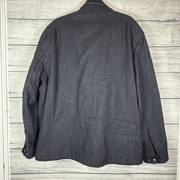 Cole Haan Wool Blend Gray Melton Zip Up Coat Jacket With Leather Details Sz XXL - Picture 6 of 12